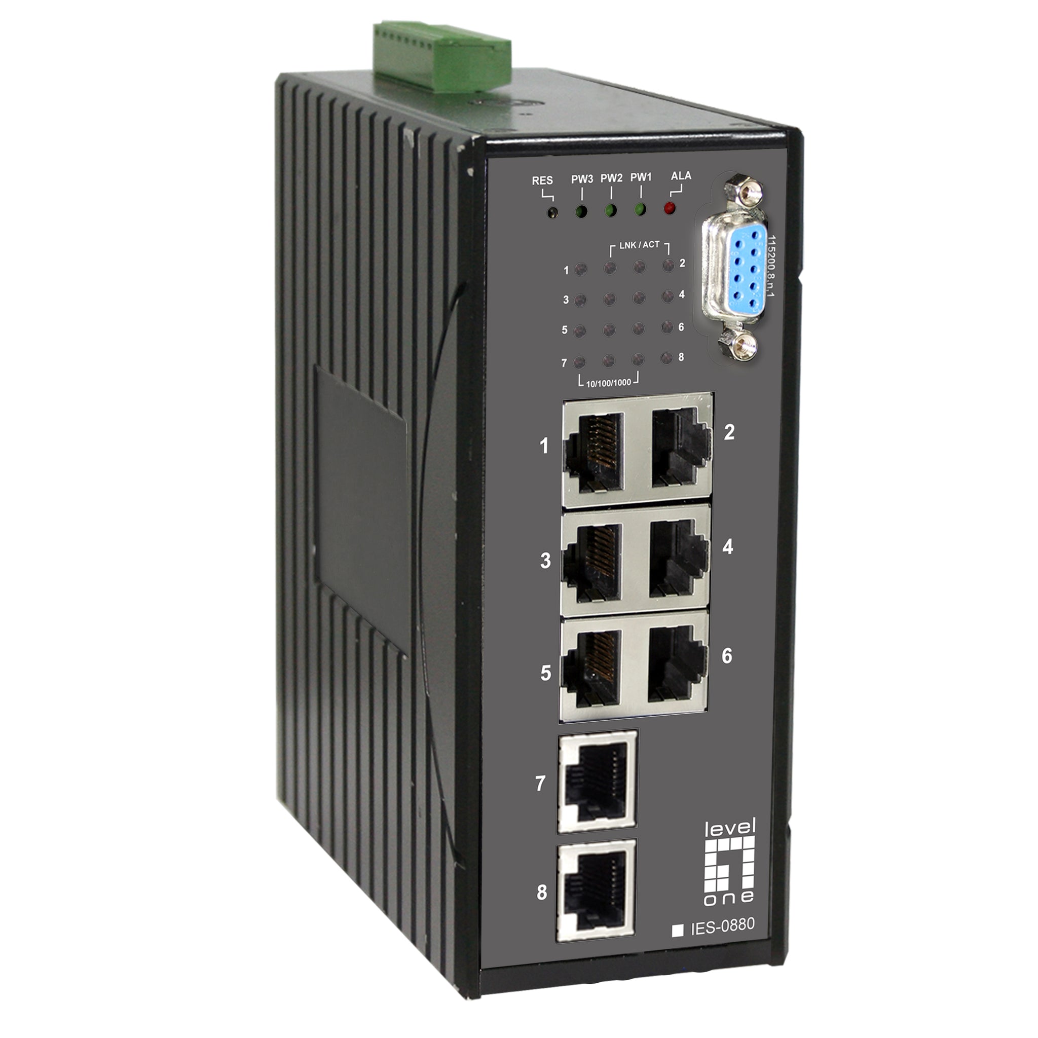 Switch industrial Gigabit administrado L2 de 8 puertos IES-0880, carril DIN, -40 °C a 75 °C