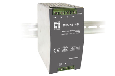 Fuente de alimentación industrial POW-4820, 48 V CC, 75 W, carril DIN, compatible con PoE